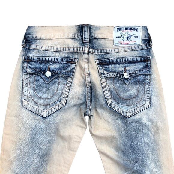 True Religion Jeans Size 32 STRAIGHT Blue Paint Splatter - Picture 2 of 10